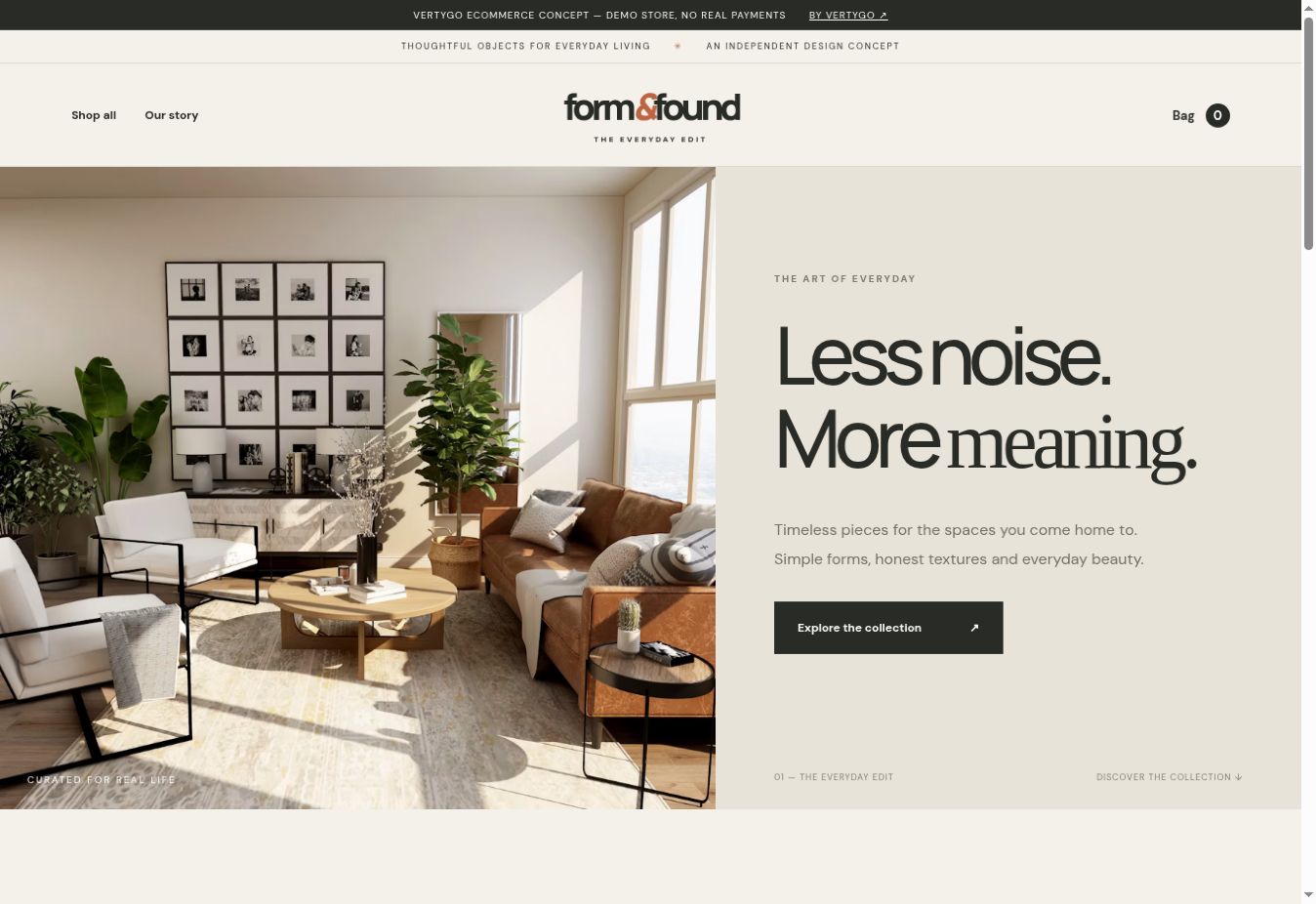 Form & Found fictional homeware shop demo with collection link