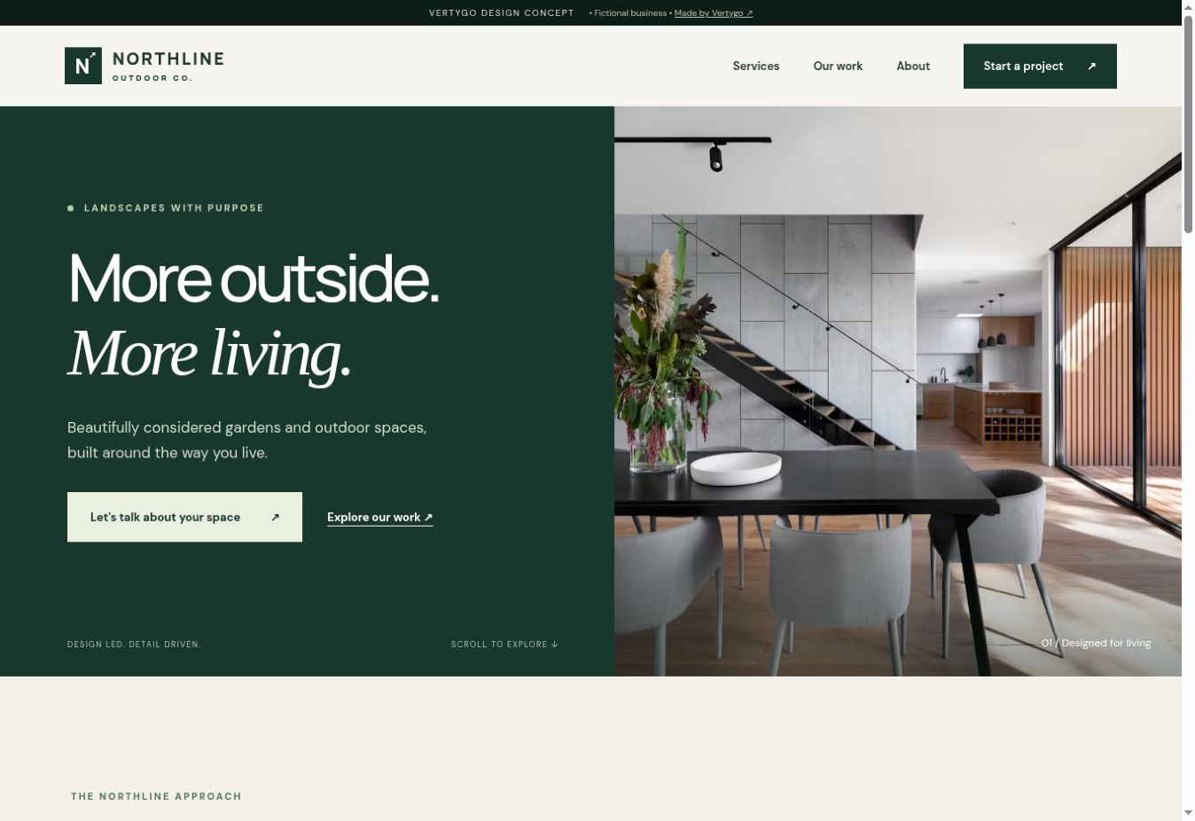 Northline fictional landscaping demo homepage with service and project links