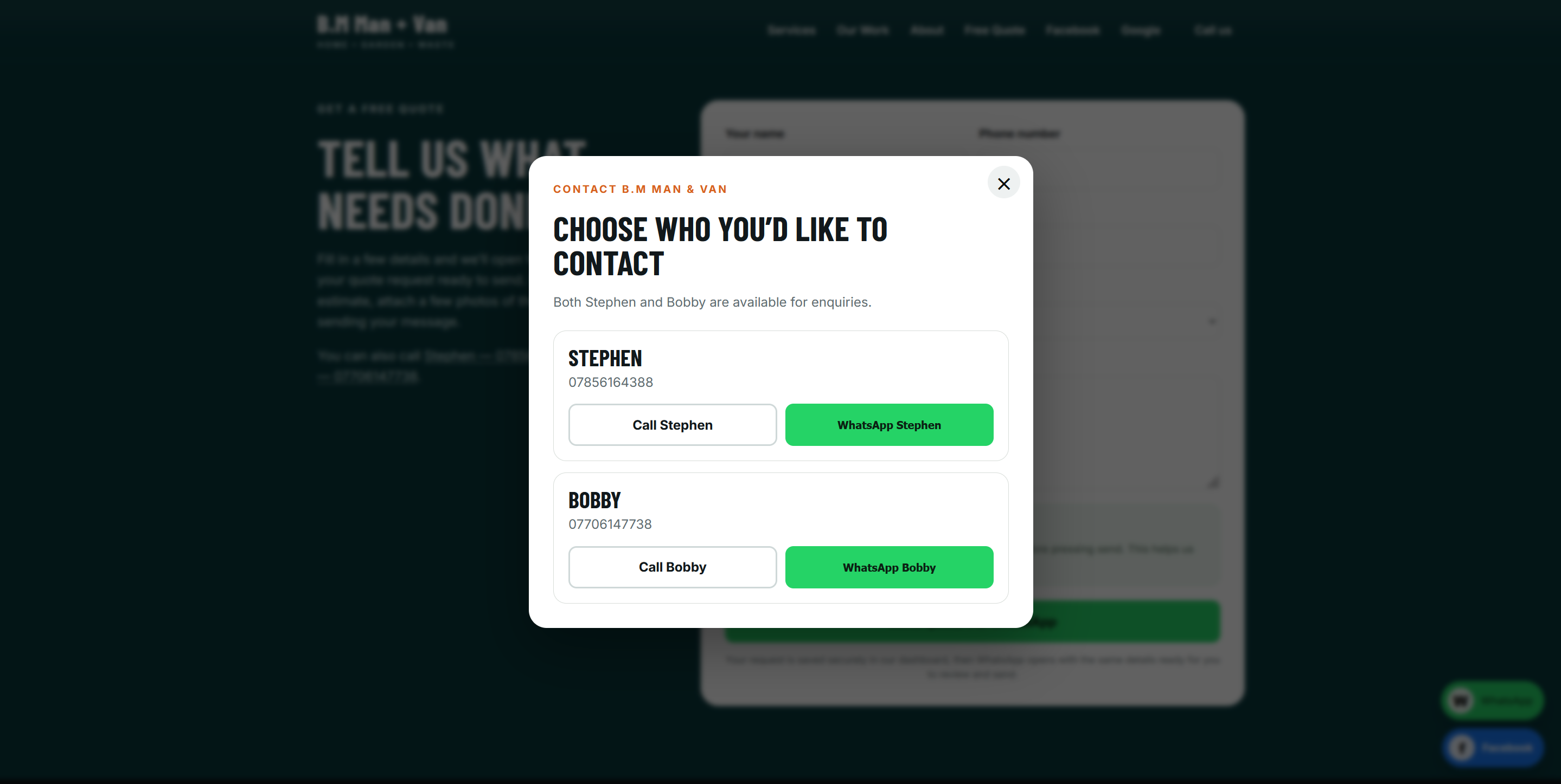 BM Man & Van website screenshot