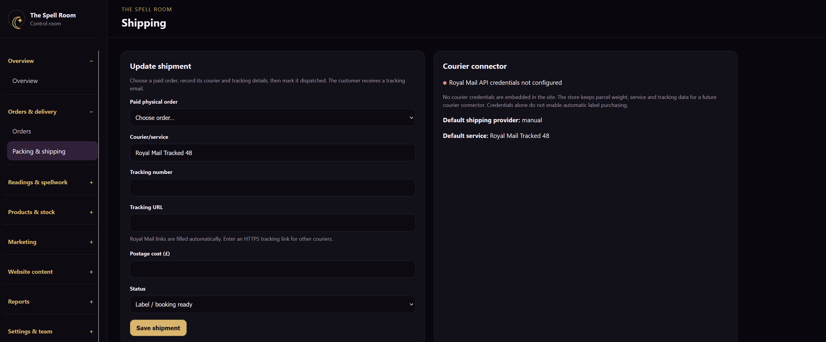 The Spell Room website screenshot